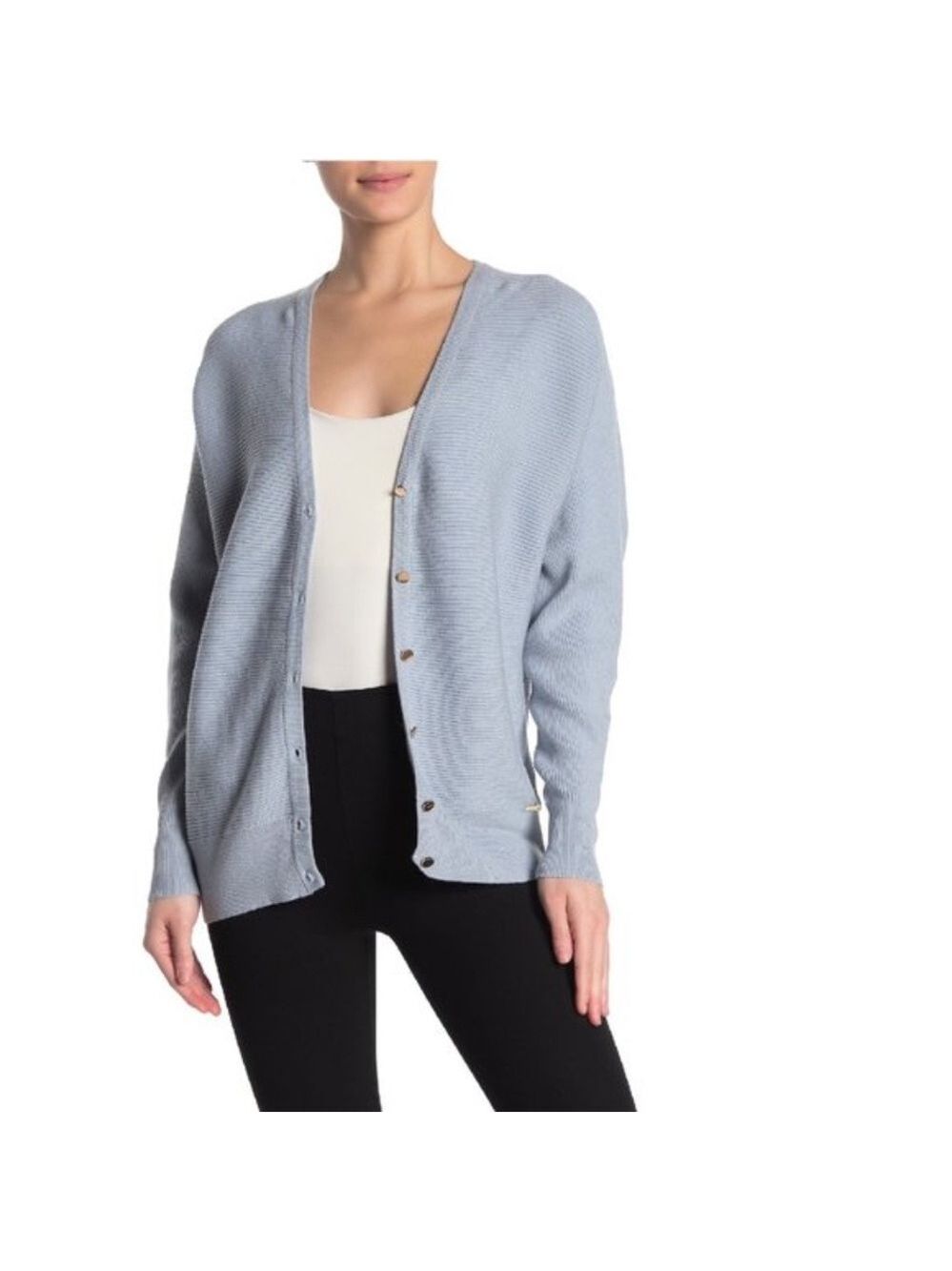 T Tahari Ottoman Ribbed Knit Button Front Cardigan
